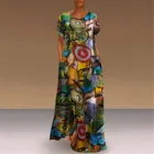 Женское платье-макси с коротким рукавом, круглым вырезом и карманами