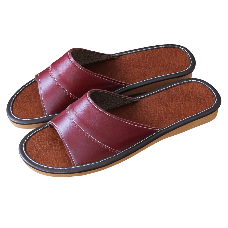 

Genuine leather bedroom slippers women's slides unisex high quality home slippers female indoor shoes