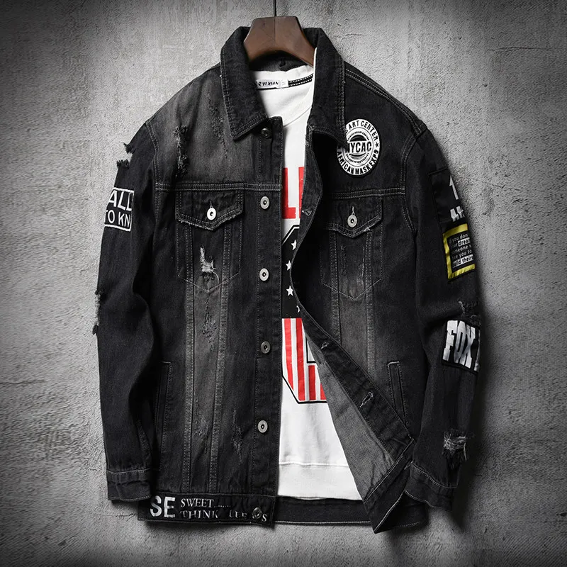 

Men Jacket Coat Trendy Brand Pop Denim Jackets Men Top Quality Fashion Mens Jean Bomber Jacket Cotton Outwear Male Cowboy HipHop
