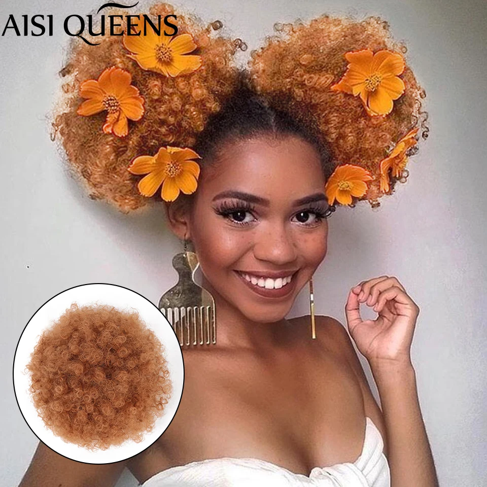

AISI QUEENS Double Synthetic Puff Afro Short Kinky Curly Chignon Hair Extension Bun Drawstring Ponytail Wrap Hairpiece Fake