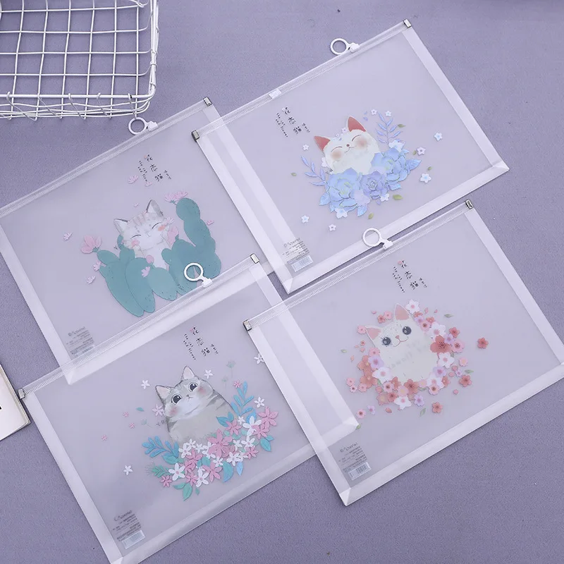 A4 папка для файлов на молнии пластиковая прозрачная сумка документов Кошки