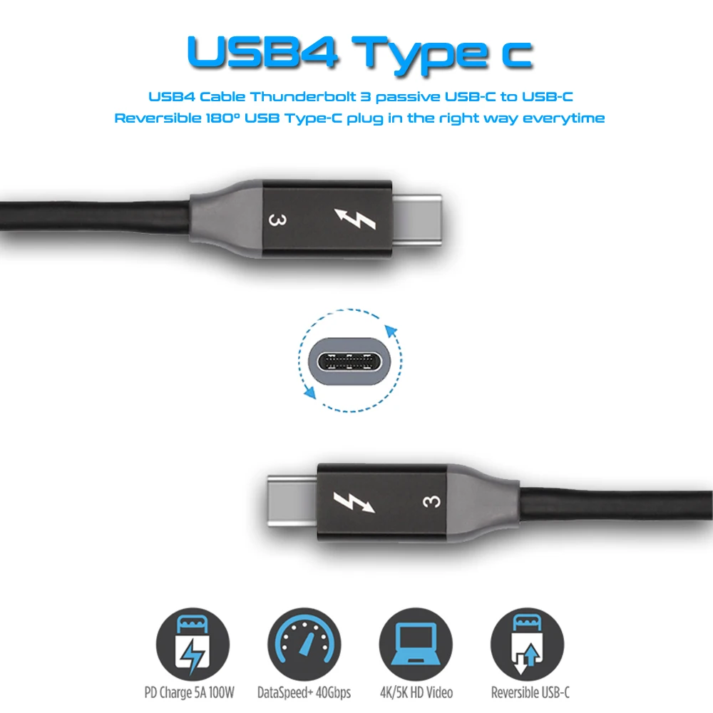 Thunderbolt 3 кабель 40 Гбит/с PD 5A 100 Вт Быстрая зарядка USB C к DisplayPort 4K 5K для MackBook Pro Air iMac USBC