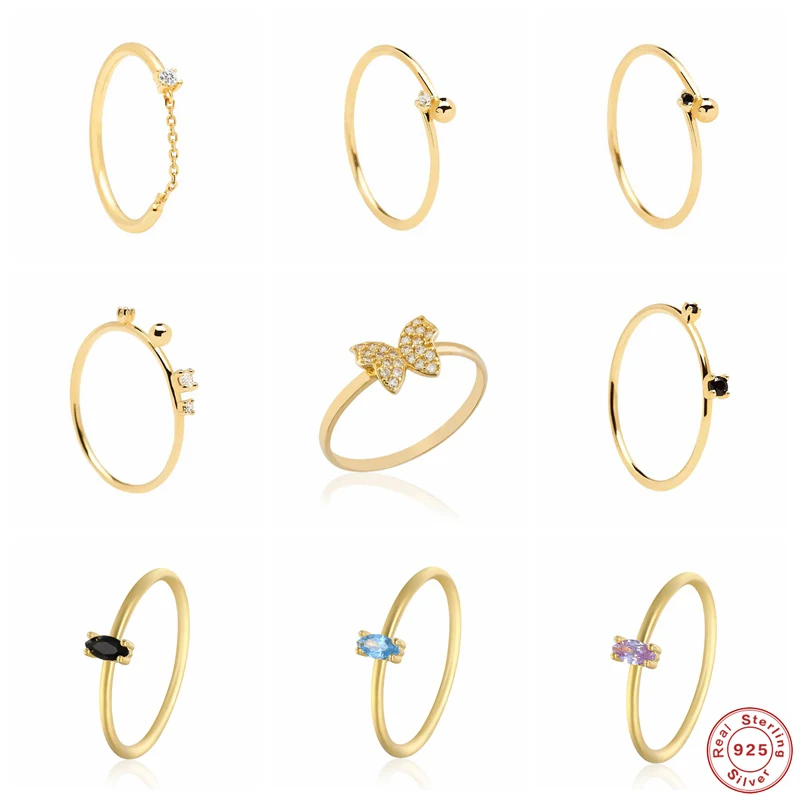 

Aide 925 Sterling Silver Gold Colorful Zircon CZ Rings For Women Crystal Butterfly Thin Rings Fashion Wedding Party Fine Jewelry