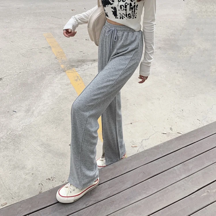 

Casual Wide Leg Pants Women Clothes Loose Korean Straight Long Capris Female Solid Drawstring Sweatpants Spring Autumn Trousers