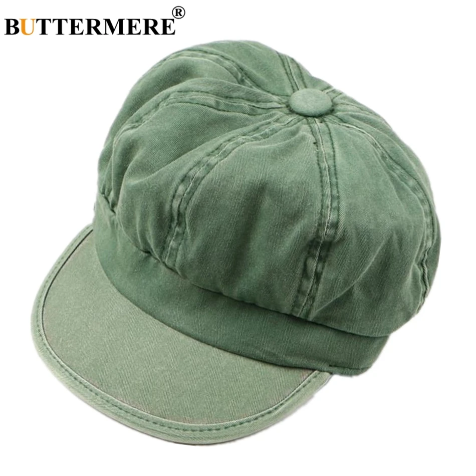

BUTTERMERE Newsboy Cap Denim Hats For Women Green Female Beret British Style Painter Spring Summer 2021 Brand New Octagonal Cap