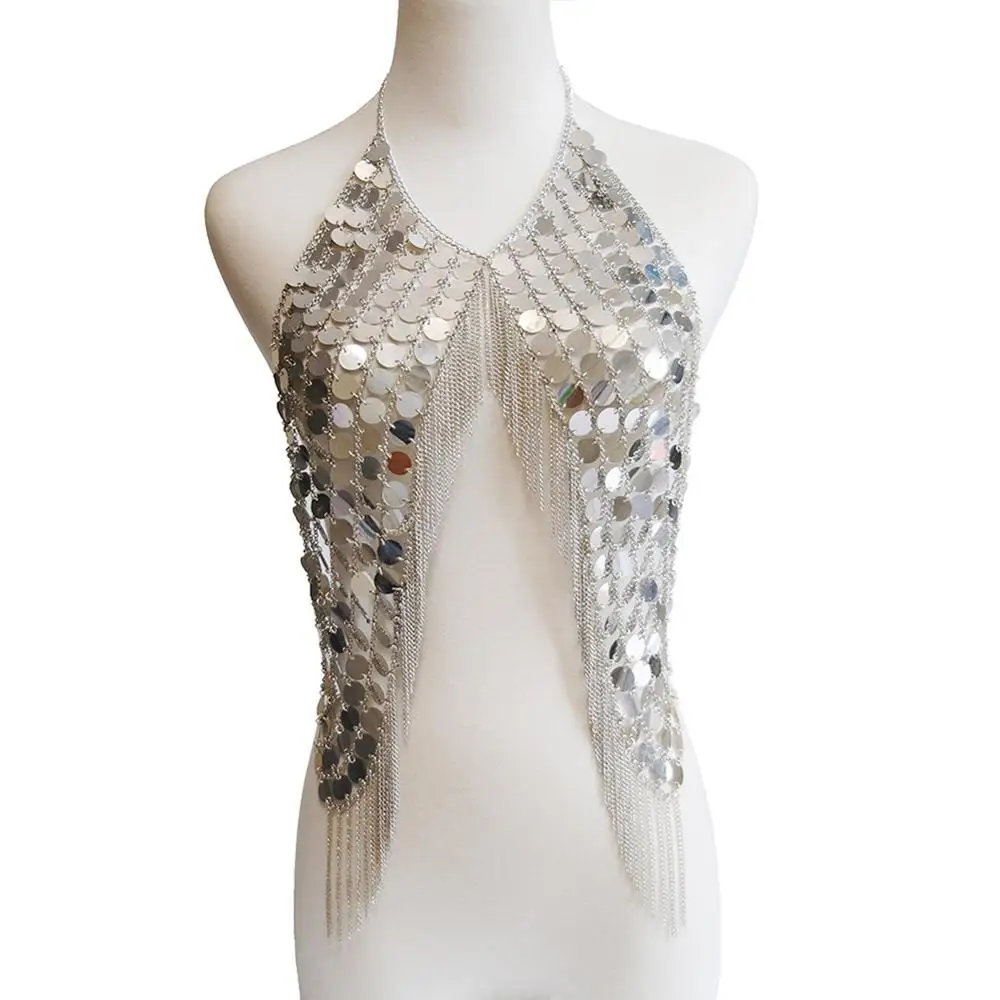 Luxury Fashion Shiny Sexy Body Belly Gold Silver Color Full chain Chain Bra Slave Harness Necklace Tassel Jewelry | Украшения и