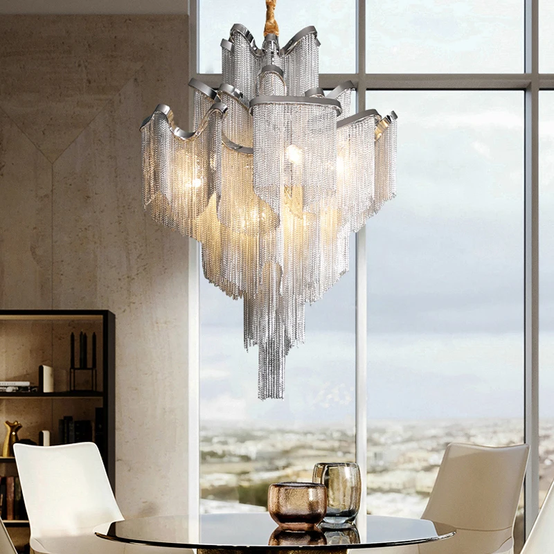 Lámpara de borla de construcción dúplex para loft, lámpara LED postmoderna de lujo para apartamento, villa italiana, sala de estar, escalera
