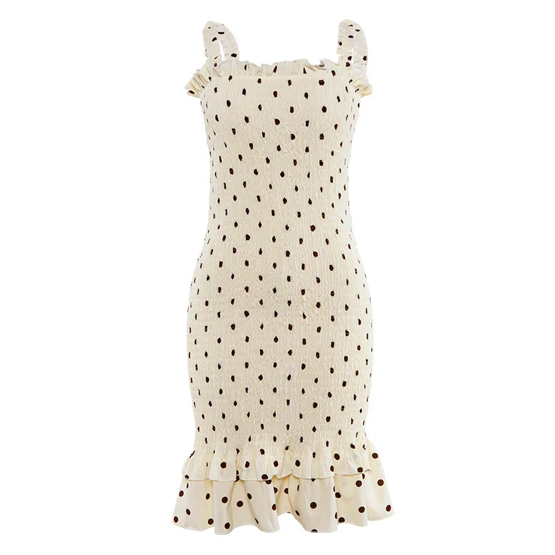 

Spring Fashion New Ear Side Sling Pleated Polka Dot Dress Long Skirt