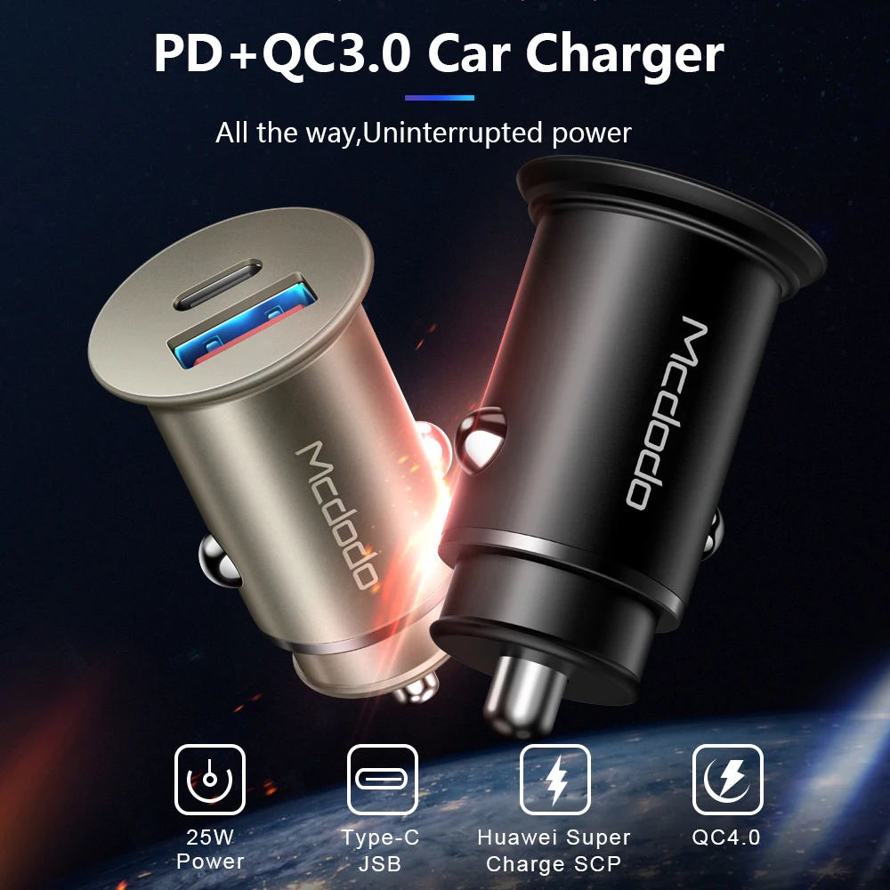 Mcdodo Тип C PD 25W Автомобильное зарядное устройство для Универсальный мобильный