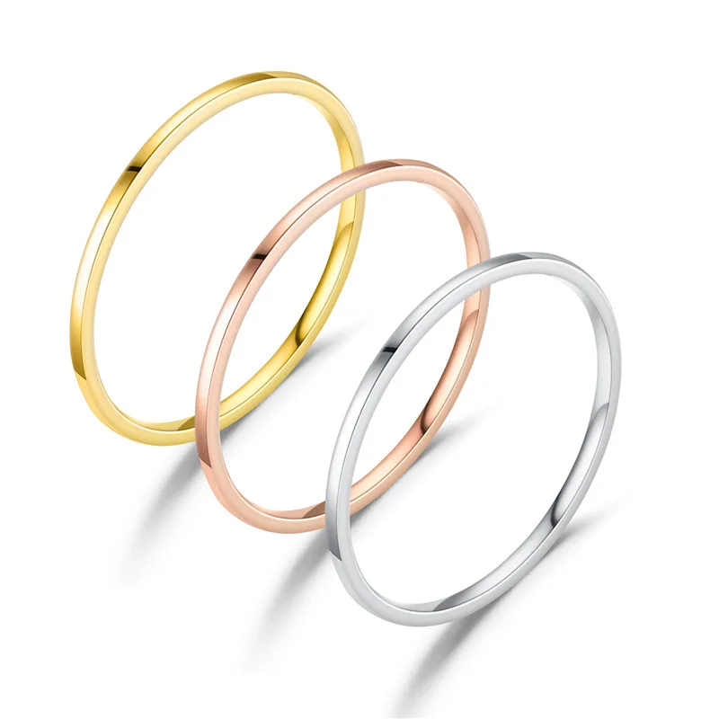 

Sinogaa 1mm Thin Titanium Steel Silver Color Couple Ring Simple Fashion Rose Gold Color Finger Ring For Women And Men Gifts