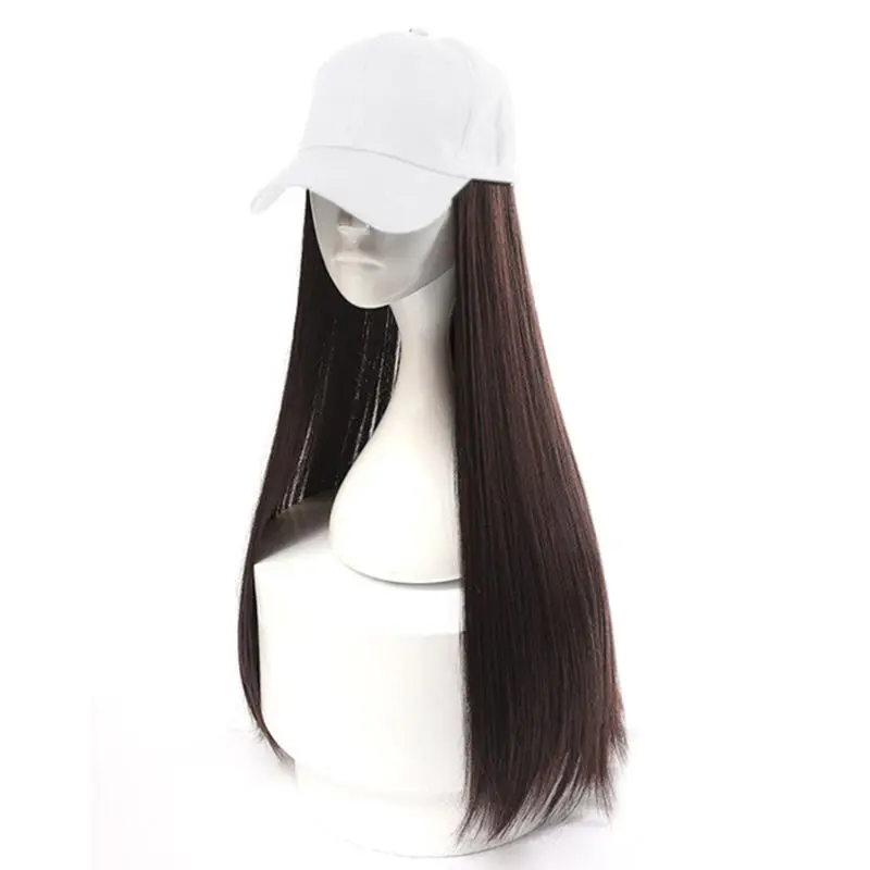 Women Girl Wig Hat Baseball Cap with Synthetic Hair Extension Long Straight Wigs