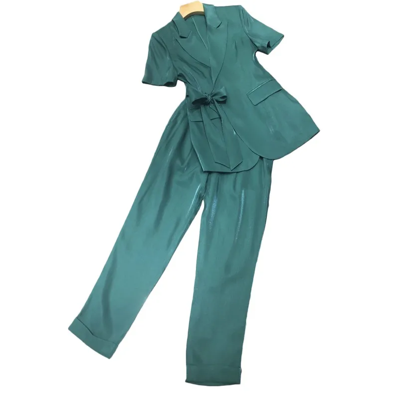 

High Quality Blazer And Pants Set For Women Short Sleeve Woman Suits Lady Suit Office Ensemble Blazer Pantalon Femme