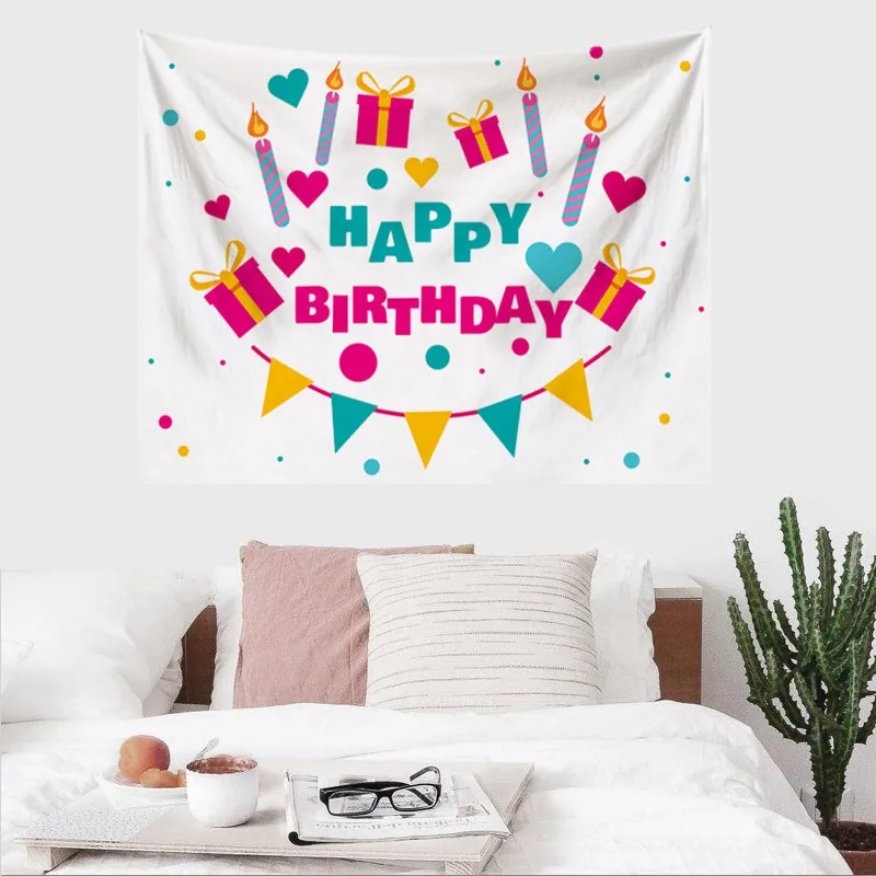 

FFO Happy Birthday Banner Backdrop Tapestry Baby Kids Cartoon Animal Photography Background Cloth Celebration Party Supplies