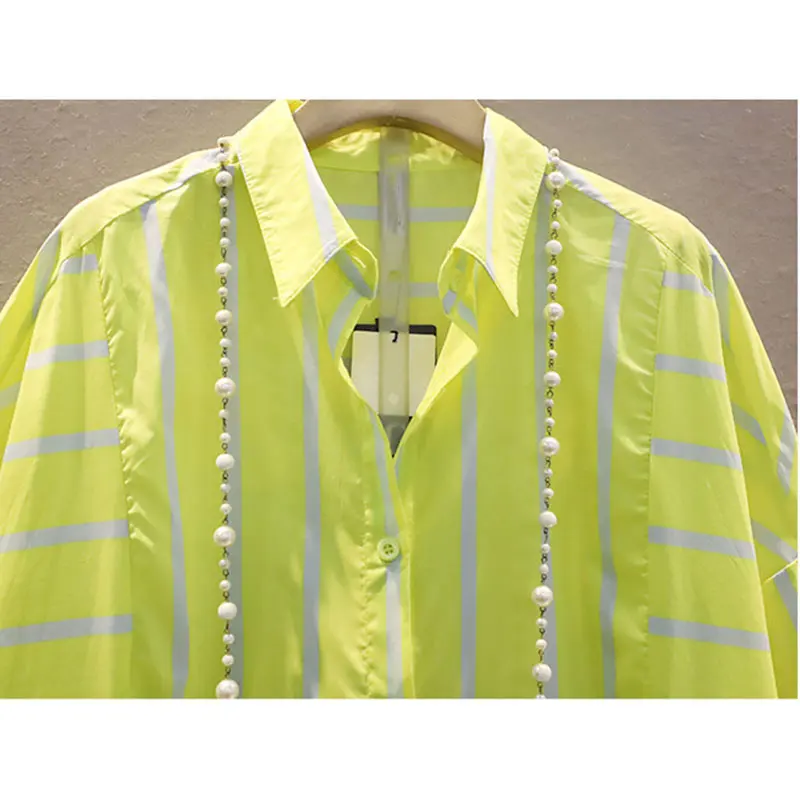 

XITAO Striped Blouse Single Breast Irregular Small Fresh Casual Style 2021 Summer Summer New Korean Style Temperament WLD6440