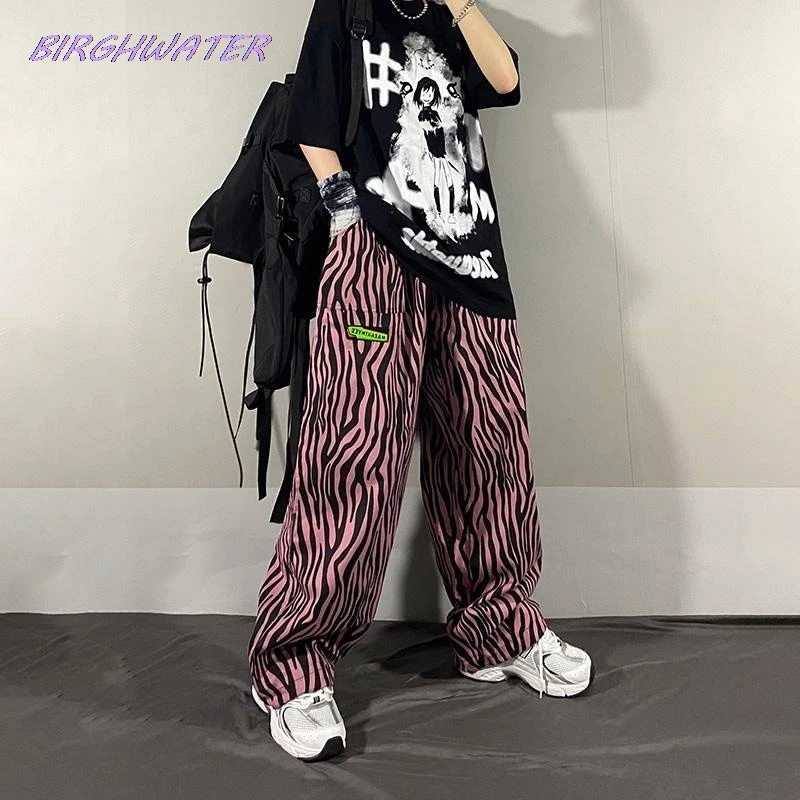 Женские брюки модная розовая уличная одежда в стиле зебры джинсы-бойфренды