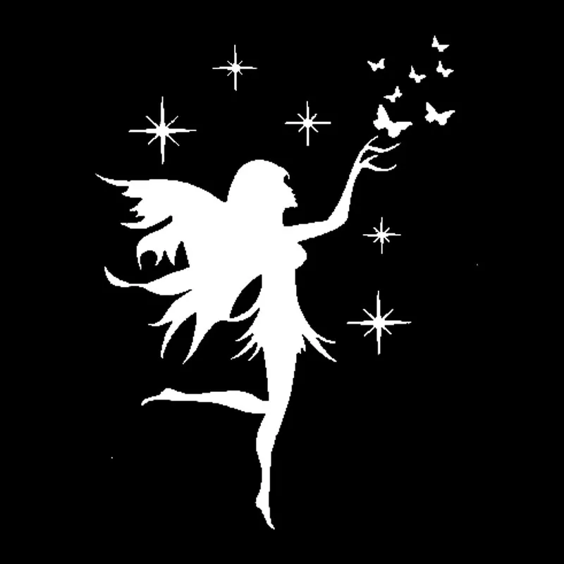 

Personality Car Sticker Fairy Butterfly Removable Decal Art Decor KK Vinyl Black/Silver Anime Car Accessories 13CM*17CM