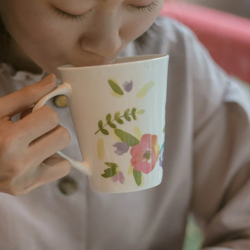 Кружка для кофе из тонкой костяной фарфора цветочный дизайн чашка