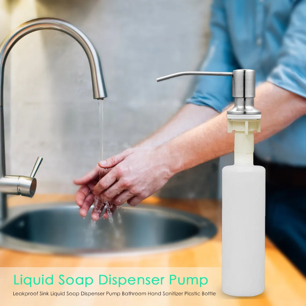 

300ml Kitchen Sink Liquid Soap Dispenser Stainless Steel Plastic Bottles Sink Sanitizer Pump Organizer Household Supplies