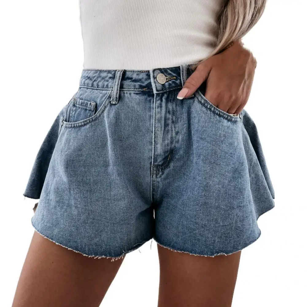 

Women Summer Fashion Button-Fly High Waist Jean Shorts Ladies Elegant Wide Leg Denim Shorts Casual Pocket Short Pants Streetwear