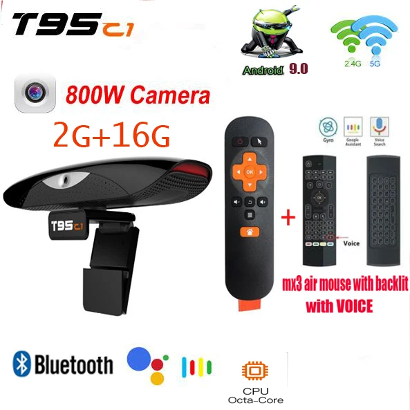 T95 c1 android ТВ коробка веб камера 2 в 1 с 8m пикселей Android 9 0 4 & 5G Wi Fi 100 м Гб оперативной