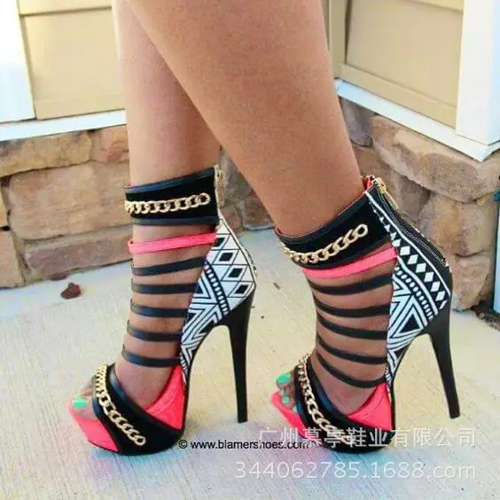 

Color matching fashion sexy chain waterproof stage show high heel sandals