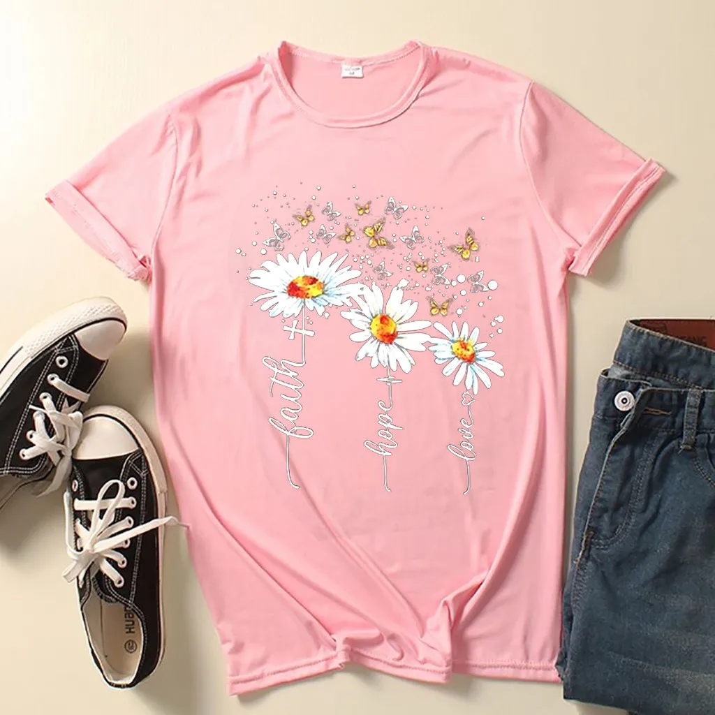 Женская футболка с принтом бабочки и хризантемы Повседневная летняя коротким