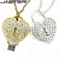 jaster usb 2 0 crystal love heart lock design necklace model usb flash drive 4gb 8gb 16gb 32gb memory stick pendrive gift
