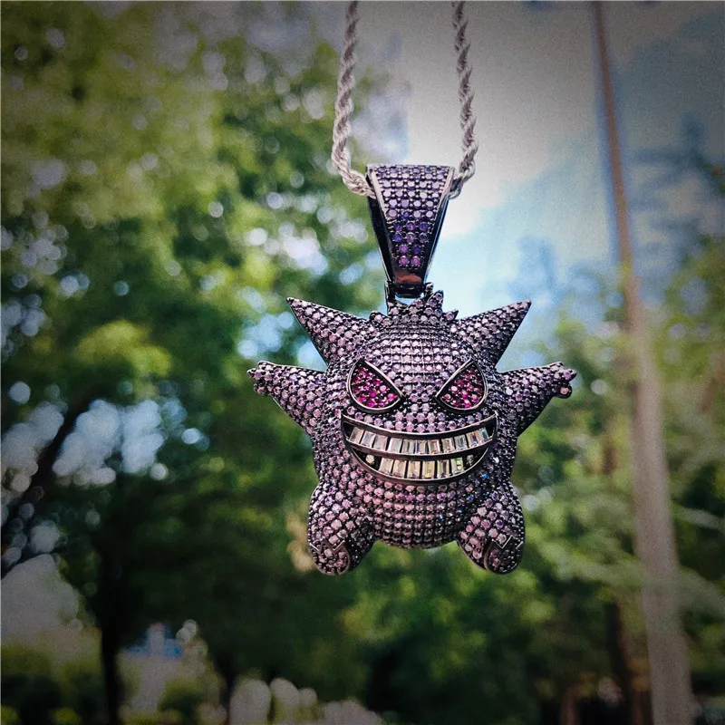 Bling Iced Out Zircon Gengar подвеска с покемоном ожерелье для мужчин Рэппер хип-хоп ювелирные аксессуары