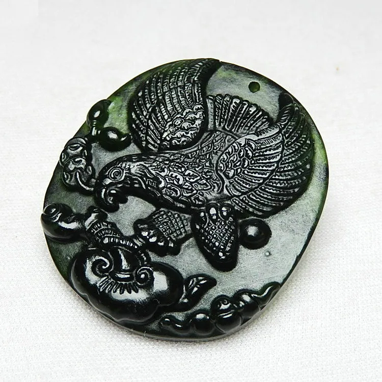 Ожерелье с подвеской в виде орла из натурального черного и зеленого нефрита