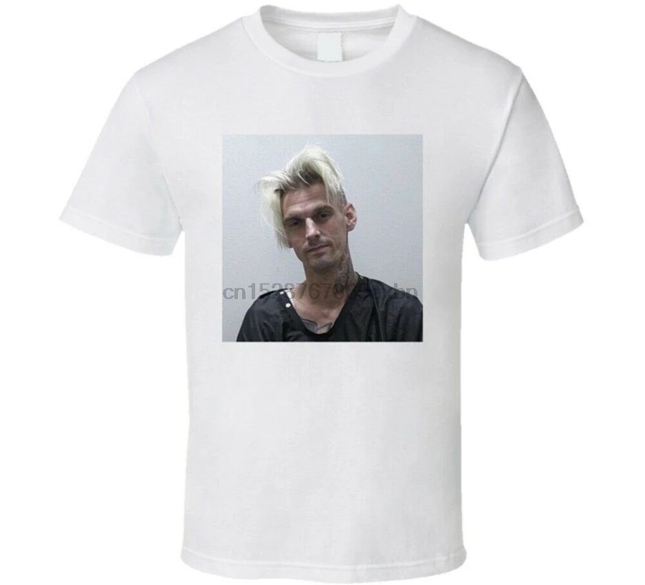 Aaron Carter Mug Shot Популярная певица веер футболка Homme размера плюс | Мужская одежда