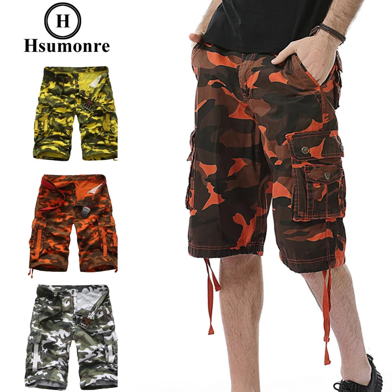 Мужские камуфляжные свободные рабочие шорты на молнии в стиле милитари|Мужские