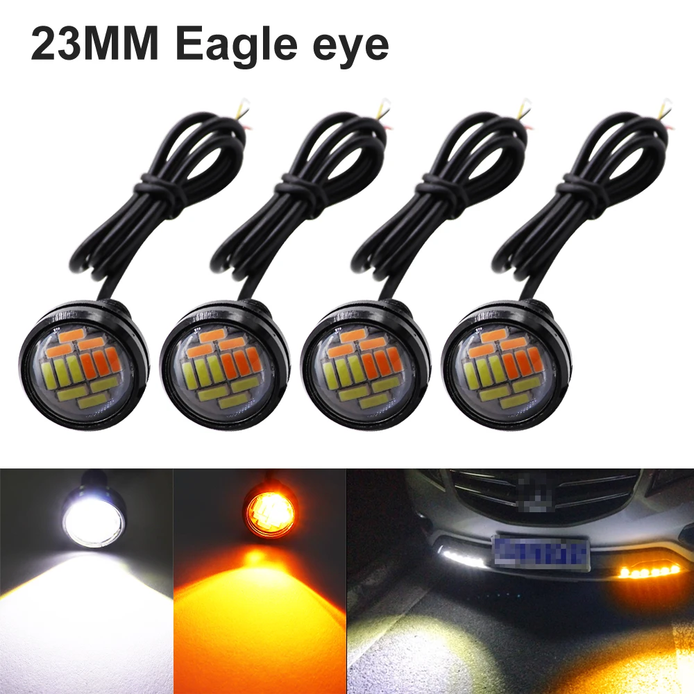 

4pcs 23mm LED DRL Daytime Running Lights Eagle Eye Turn Signal Light 4014 SMD Waterproof 12V Backup Reversing Parking Lamp 2019