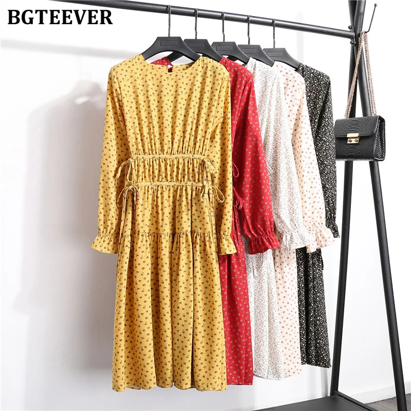 BGTEEVER винтажное платье с круглым вырезом и цветочным принтом женское шифоновое на