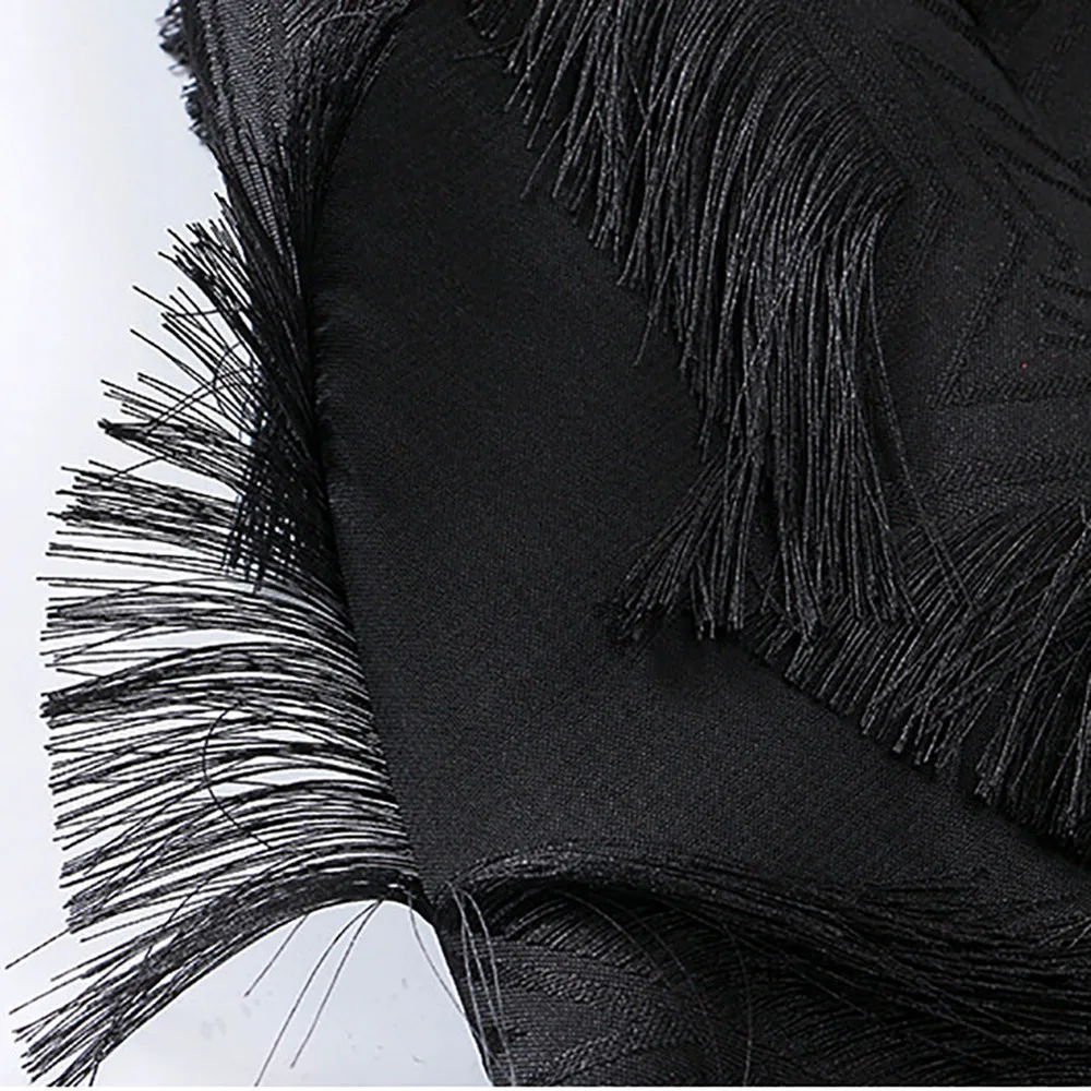 

2021 Vintage Skirts High Elastic Waist Black Spliced Tassels Temperament Long Half-body Skirt Women Fashion New Spring Autumn
