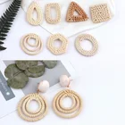 2 шт Ретро преувеличенные геометрические капли воды Бамбук и ротанга тканые серьги чистая красная Анна с серьгами ювелирные аксессуары