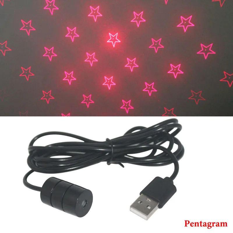 Pentagram Светодиодный светильник для салона автомобиля USB светодиодный диджейский атмосферный Звездный светильник декоративный светильник для интерьера Регулируемый светильник с несколькими эффектами - Название цвета: Pentagram