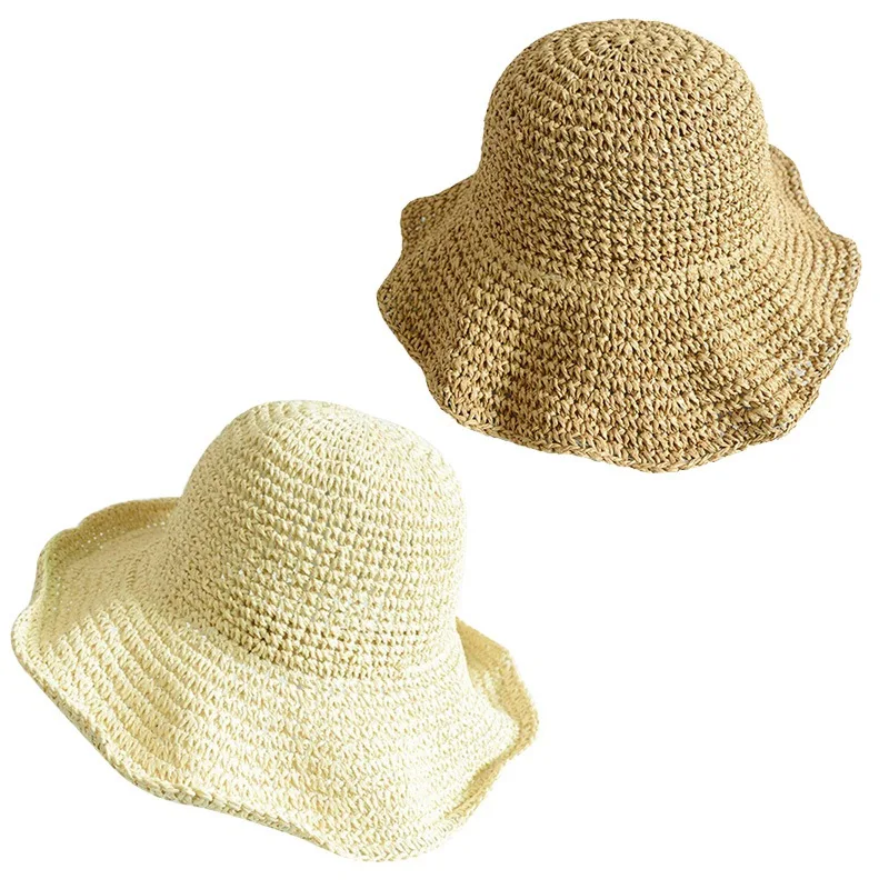 Женская соломенная шляпа от солнца Пляжная шляпка с широкими полями гибкая