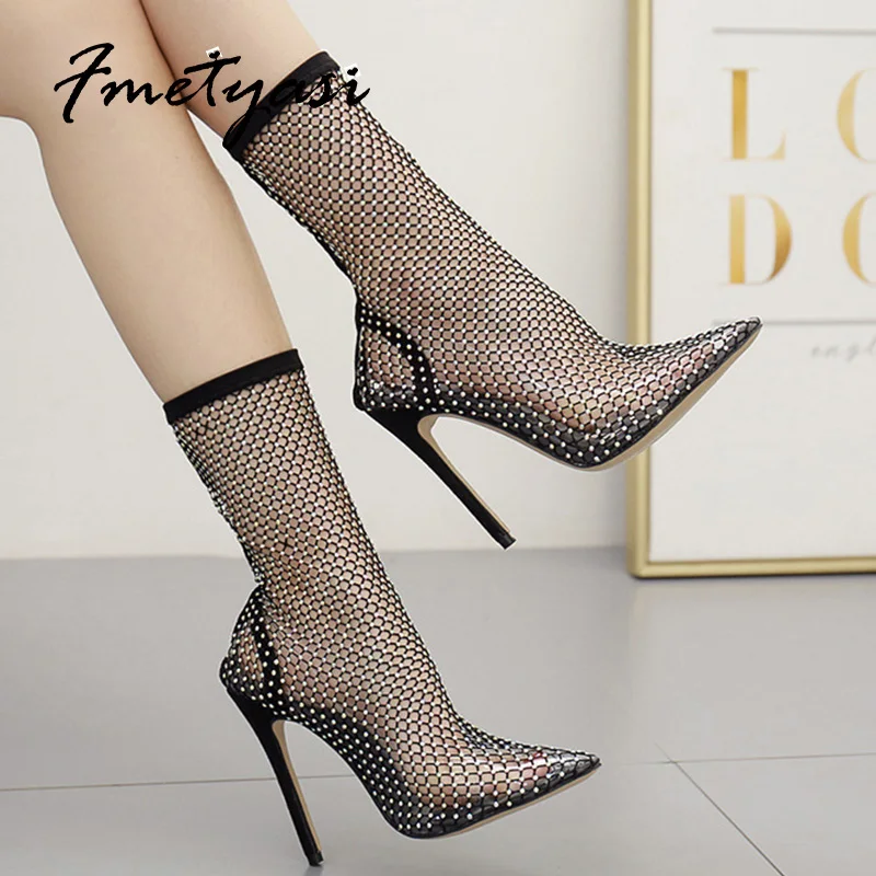 

Women Pumps Sandals New Sexy Big Size Pointed Toe Net Surface Hollow Genuine Leather Shallow Black Stiletto Shoes Slip-on Rubber