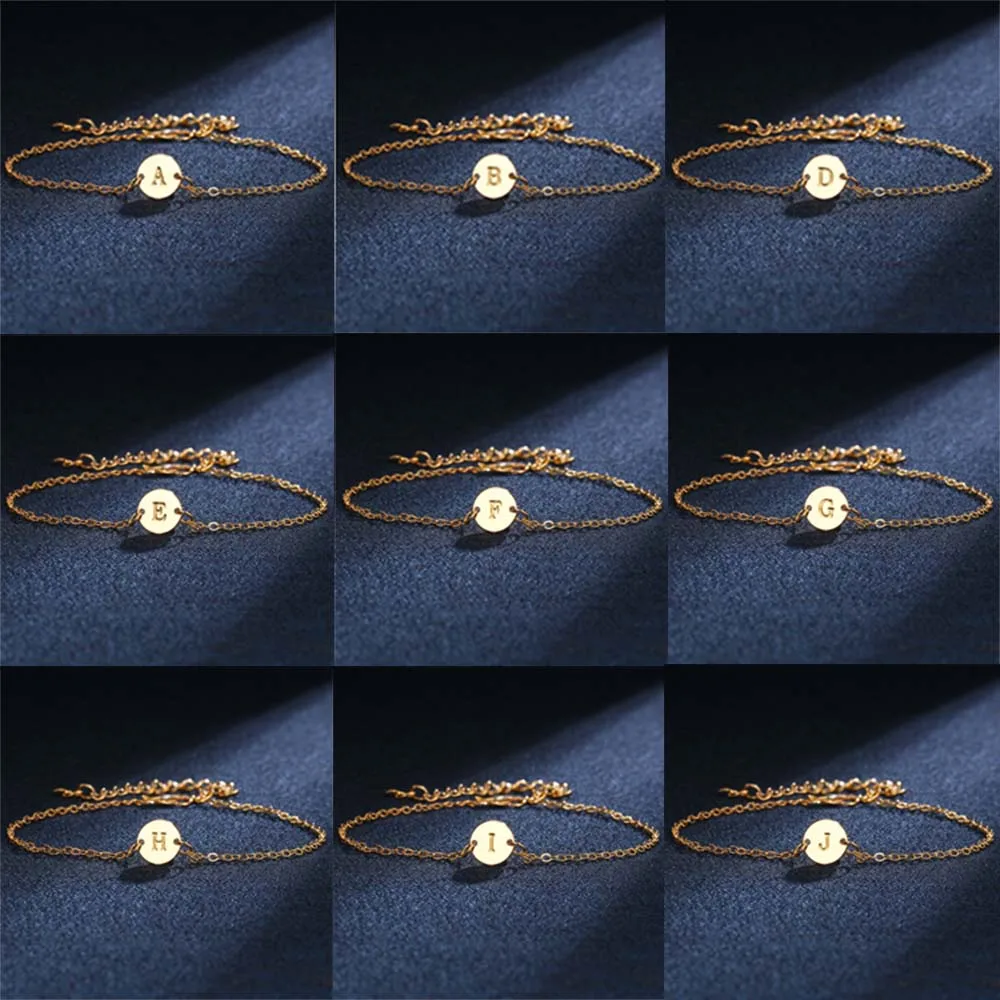 Fashion Gold Color 26 Letter Bracelet & Bangle For Women Simple Adjustable Name Bracelets Jewelry Summer Beach Party Gift | Украшения и