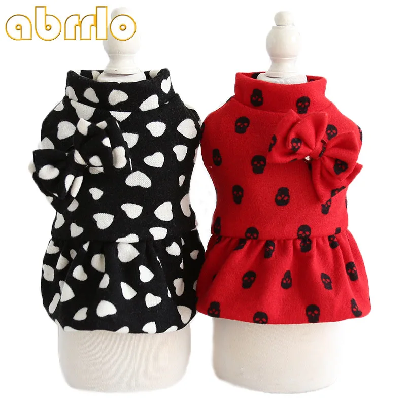 Мягкое теплое платье для собак одежда платья с бантиком и сердечком Йорка