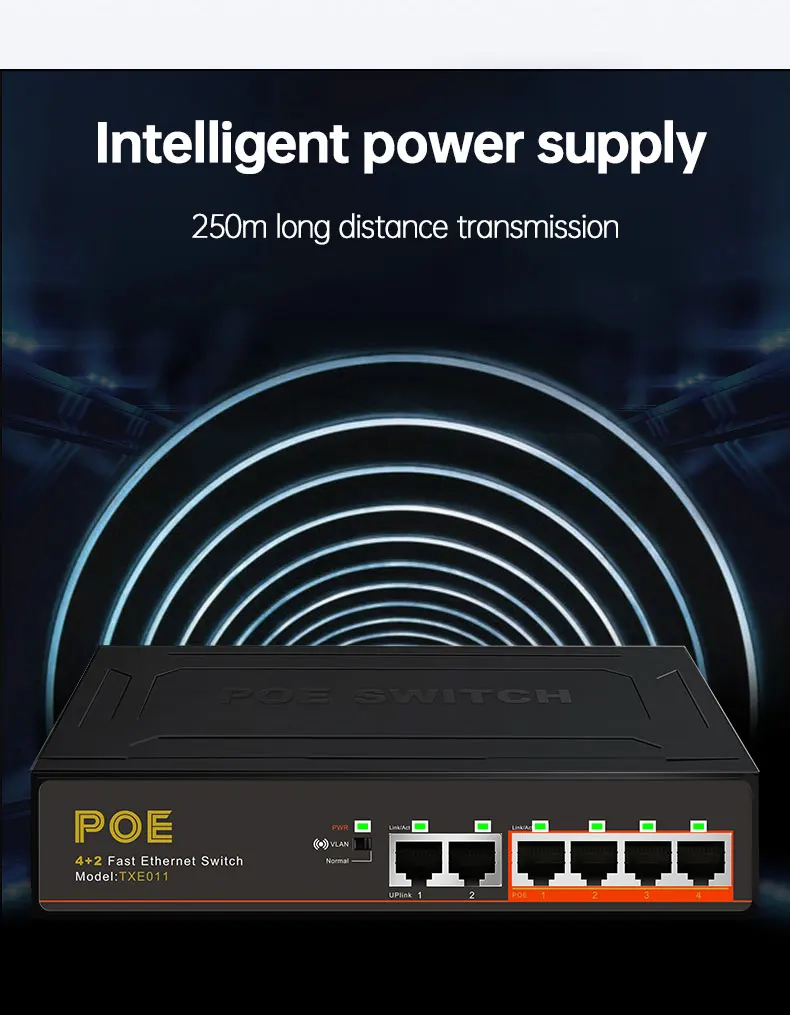 TEROW 4 Port + 2 UP link 100 Мбит/с Poe коммутатор Сеть Ethernet быстрой передачи 250 м 52 в А изоляция