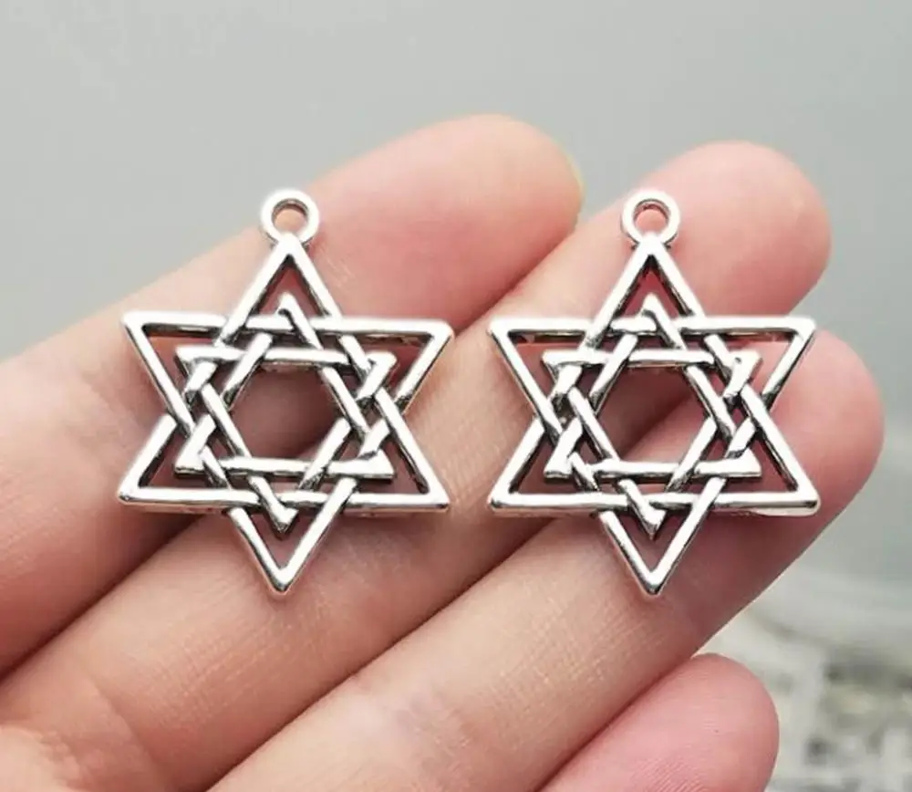 10 шт./лот-32x26 мм, подвеска в виде звезды, антикварная Посеребренная Звезда Давида, принадлежности для творчества, аксессуары для ювелирных изделий