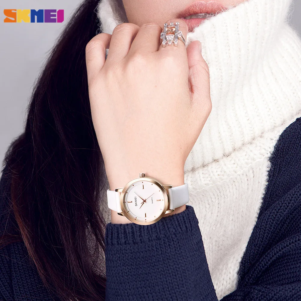 Часы SKMEI женские кварцевые с кожаным ремешком модные водонепроницаемые наручные