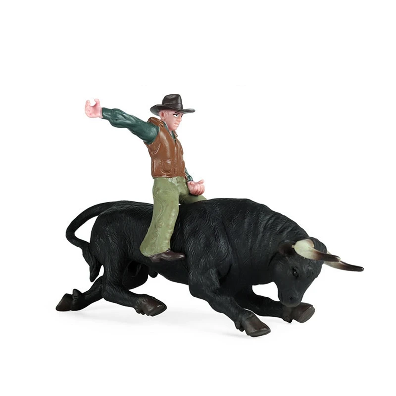

FBIL-PVC Model Animal Toys Rodeo Bull with Rider Collectible Static Plastic Toy for Children