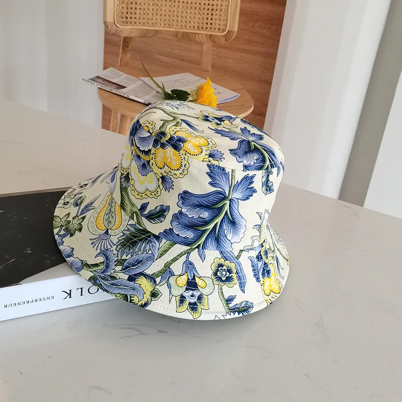 

2021 Cotton New Style Fashion Joker Print Bucket Hat Fisherman Hat Outdoor Travel Hat Sun Cap Hats For Women