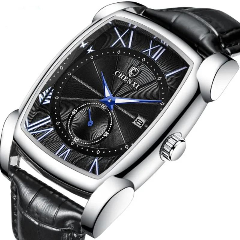 

Square Watch Men Luxury Brand Men Watches Leather Stainless Steel Waterproof Calendar Quartz Wrist Watch