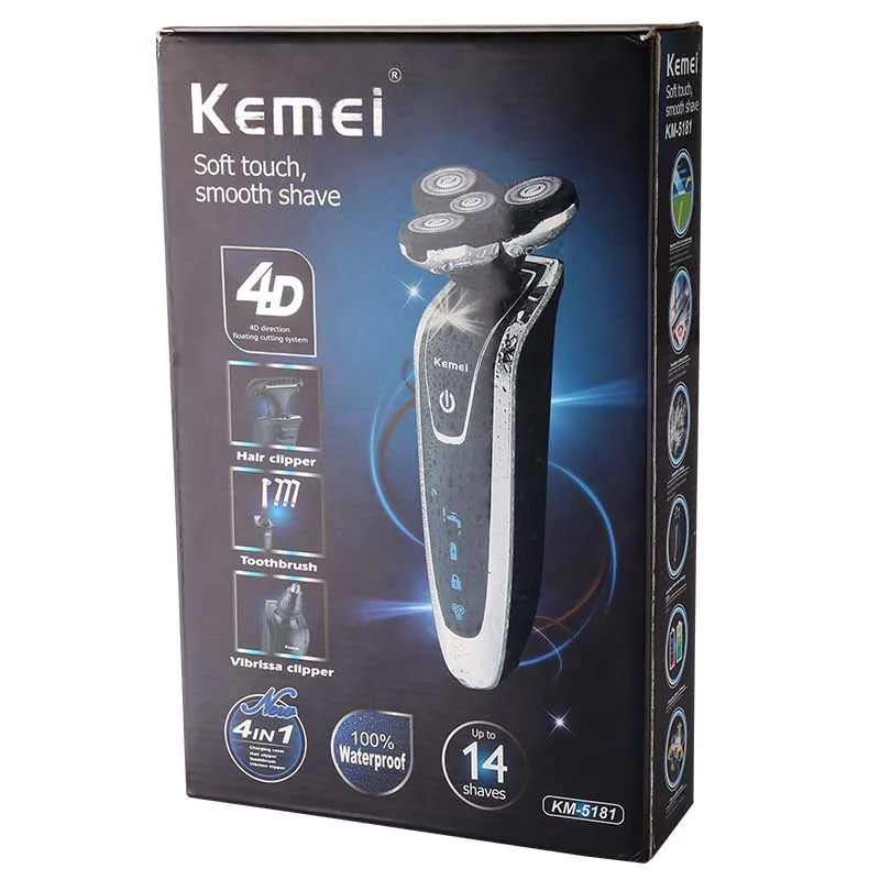 

3D electric shaver kemei men shaving machine nose & hair trimmer toothbrush barbeador 4 in 1 washable rechargeable razor