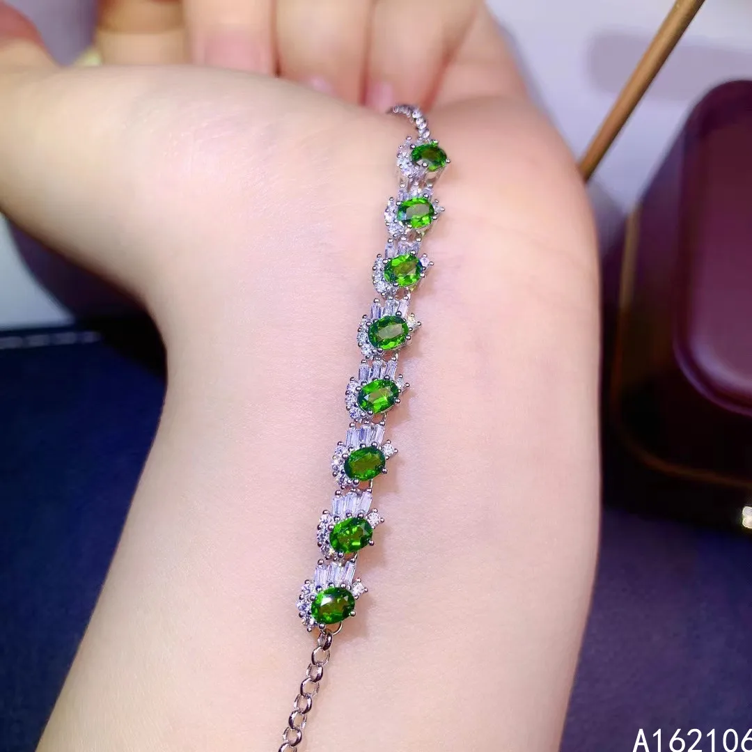 Fine Jewelry 925 Pure Silver Chinese Style Natural Diopside Girl Luxury Classic Fresh Gemstone Hand Chain Bracelet Support Detec