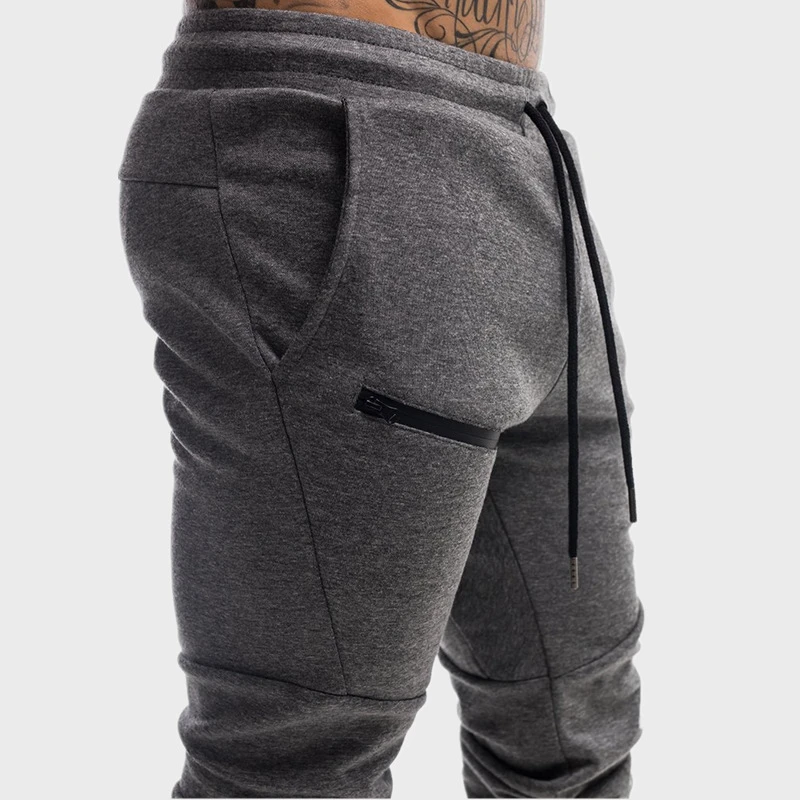 

2021 Mens Jogger Zip pocket Sweatpants Man Gyms Workout Fitness Cotton Trousers Male Casual Fashion Skinny Track Pants