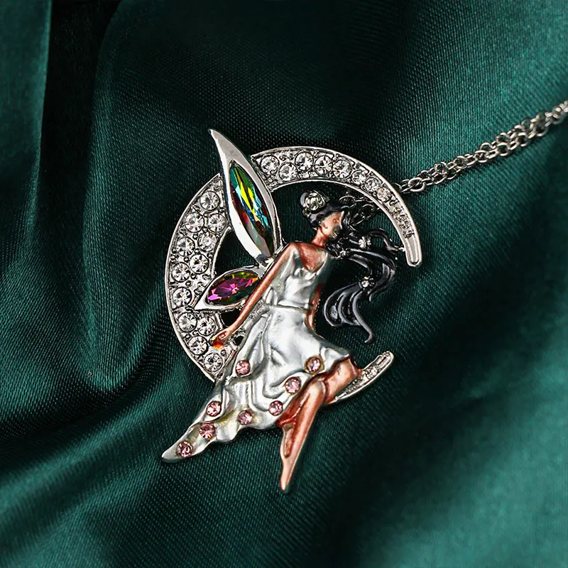 Ожерелье с подвеской в виде Луны и ангела Женская универсальная цепочка для